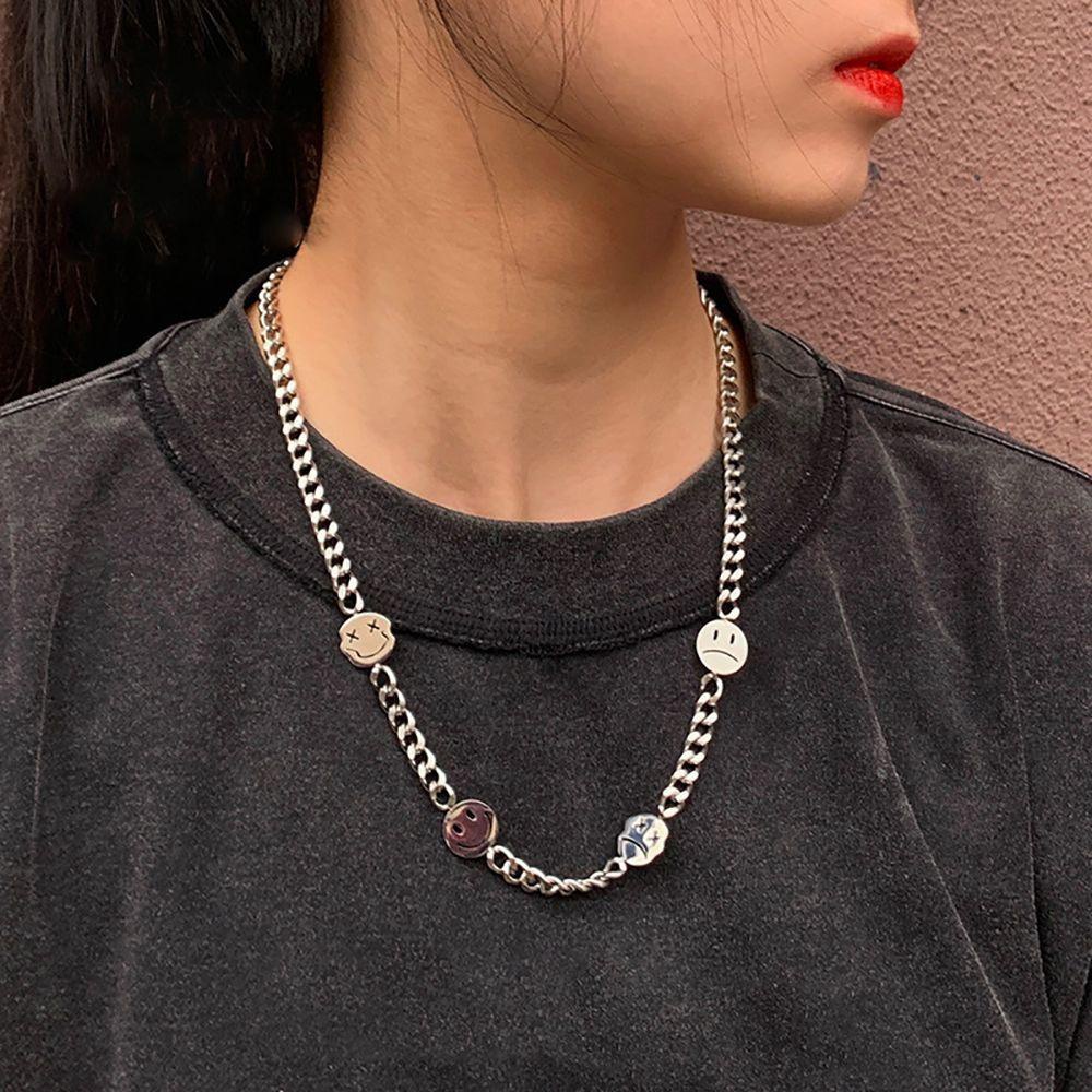 Vòng Cổ Choker Hai Mặt Mặt Hình Mặt Cười Chất Liệu Hợp Kim Phong Cách Hip hop Thời Trang Cho Nữ