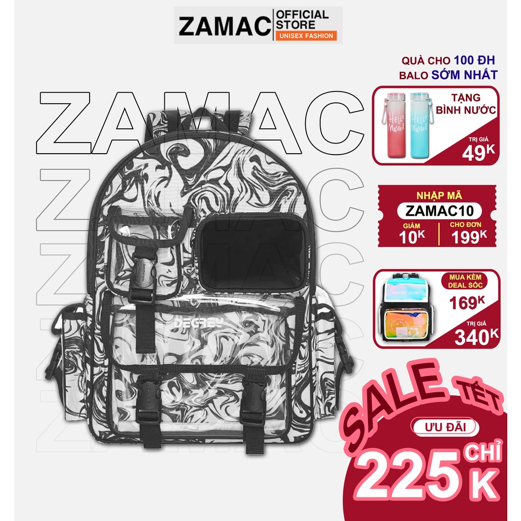 Balo Degrey đi học quằng quện ZAMAC cặp học sinh phối sọc trắng đen Unisex ZB5