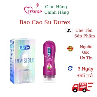 Bộ Đôi Bao Cao Su siêu mỏng durex invisible hộp 12c + gel bôi trơn durex massa 2 in 1