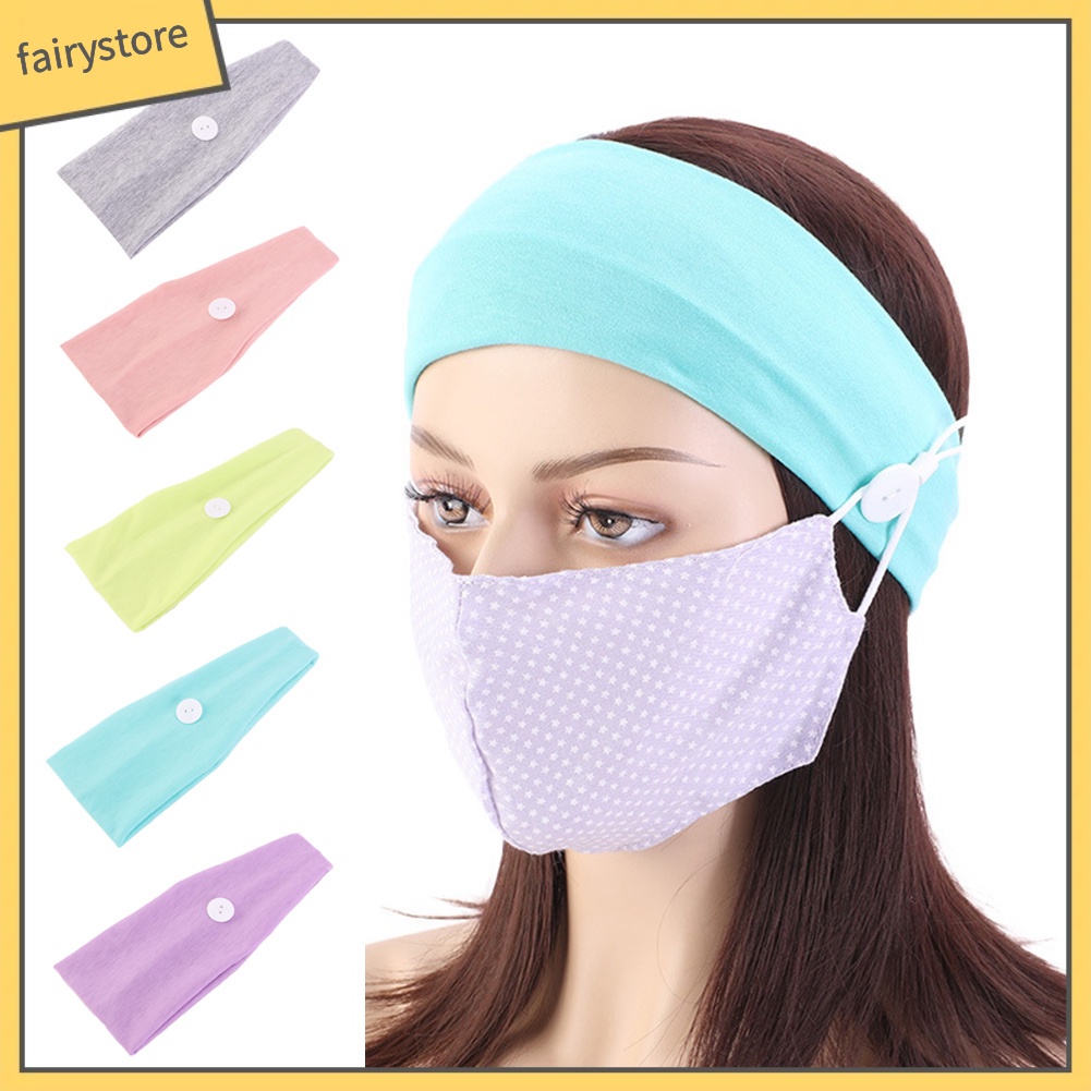 Băng Đô Cài Tóc Bản To Màu Trơn Phối Nút Cho Nữ