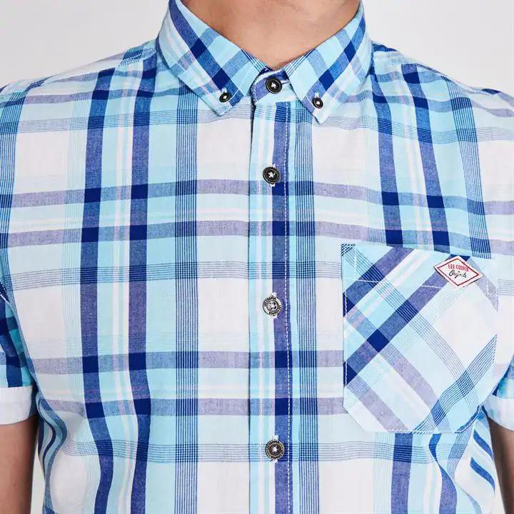 [ Size S ] Áo Sơ Mi Nam Ngắn Tay Lee Cooper Check Whte Turq Blue