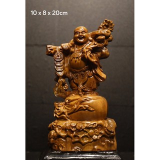 Tượng Phật Di lặc gánh đào - gỗ bách xanh - cao 20cm - hàng kỹ, đẹp