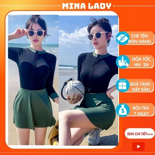 Đồ Bơi Nữ Dài Tay Tránh Nắng Áo Bơi Kín Đáo  Tay Dài Có Khóa Dáng Váy Bơi Liền Quần Ôm sát