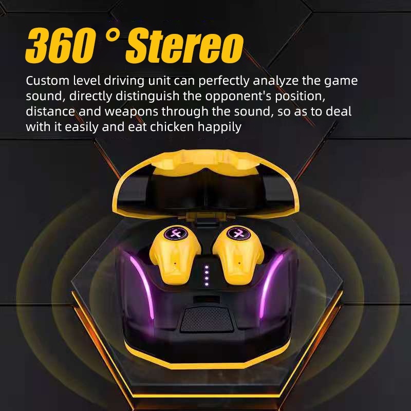 Vaolao-GM2 Tai nghe chơi game không dây với micrô 65ms Độ trễ thấp Tai nghe Bluetooth 9D Stereo HiFi