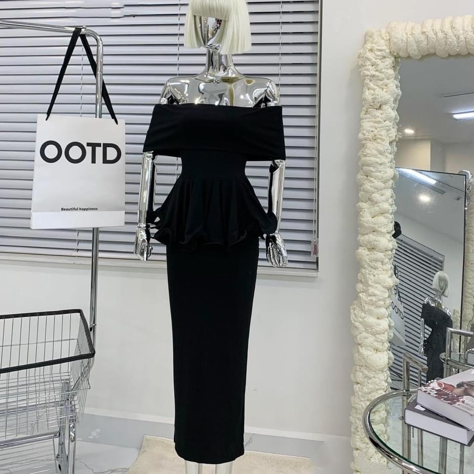 Set Áo Trễ Vai Bẹ To Kèm Chân Váy Bút Chì Dài Chất Thun Gân Thích Hợp Mặc Đi Tiệc Đi Làm Đi Chơi