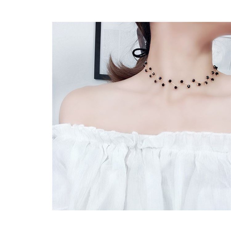 Vòng cổ, Choker đá đen zich zắc sang chảnh - B005