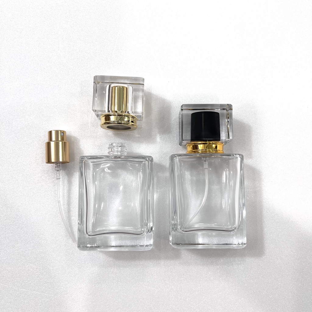Chai-Lọ Đựng Nước Hoa Cao Cấp-Nắp Màu Trong Suốt-Thân Vuông Giáng Cao-Dung Tích 50ML
