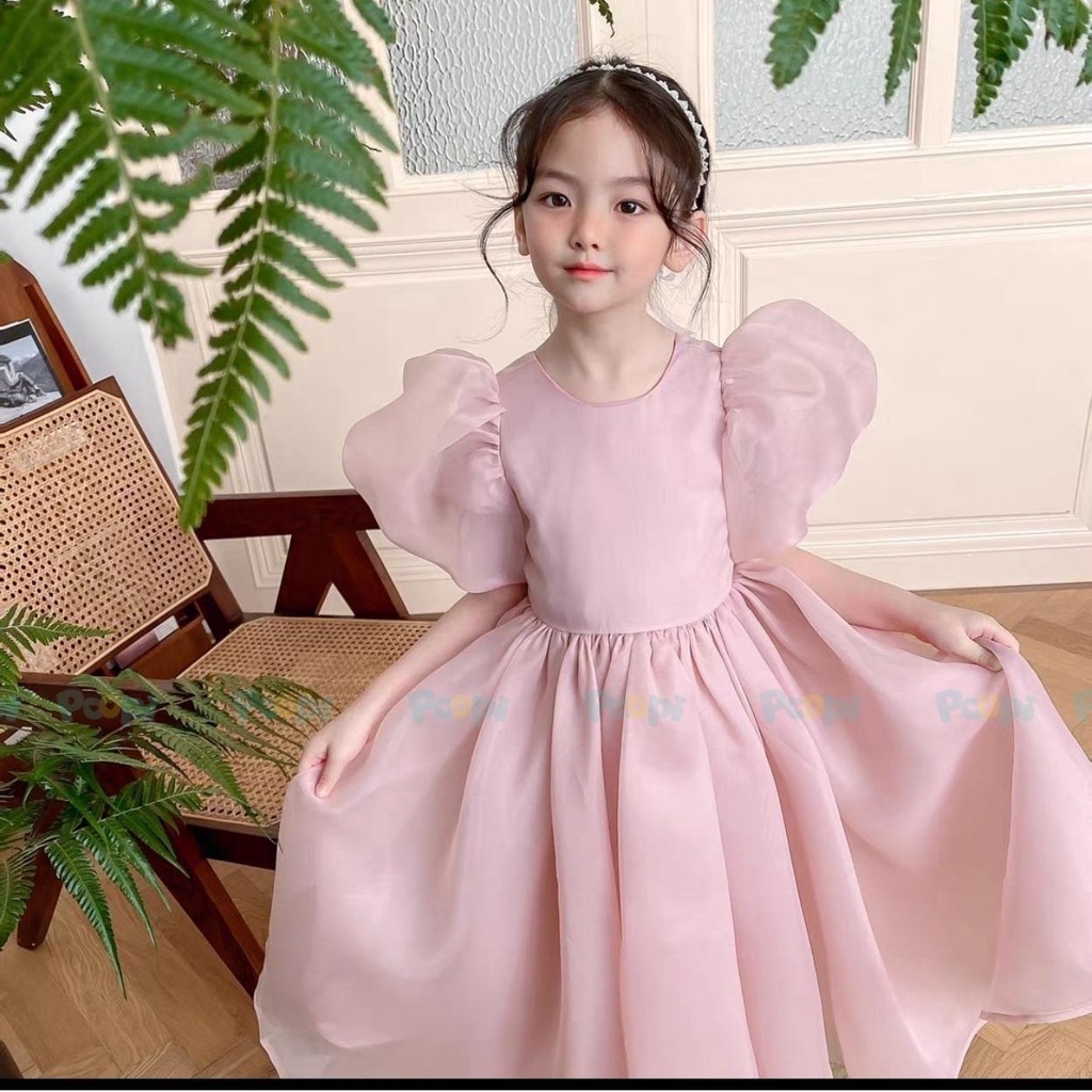 Đầm Công Chúa Bé Gái Poopi Dáng Xoè Bồng Màu Hồng Dễ Thương