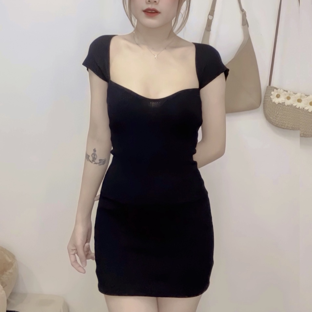 Váy Body Cổ Én , Thun Tăm Dệt kim Hàng Thiết Kế
