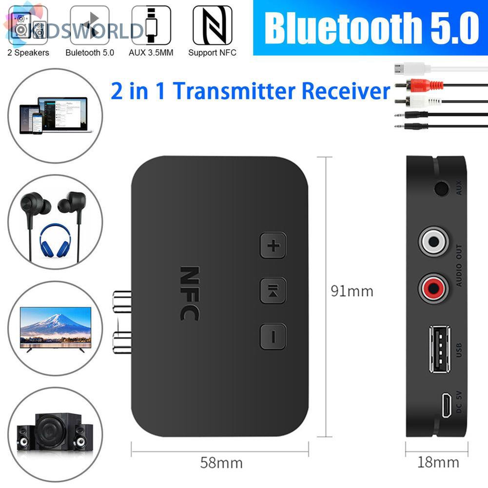 Đầu Thu Âm Thanh Bluetooth 5.0 NFC 3.5mm AUX Sang 2 RCA USB Không Dây