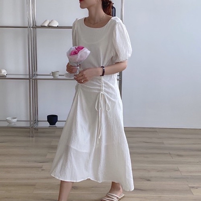 ĐẦM SUÔNG TAY BỒNG RÚT EO