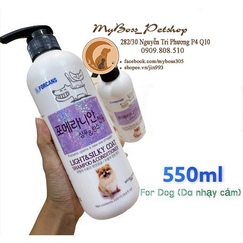 Forcans Light &amp; Silky coat shapoo -Sữa tắm cho chó con có làn da nhạy cảm như POM (550ML)