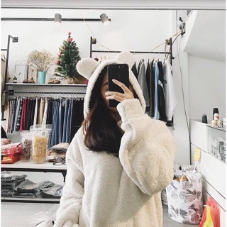 Áo lông tai gấu 1 lớp ( 2 màu như hình )