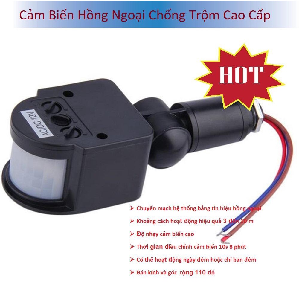 Cảm Biến Hồng Ngoại Ngoài Trời Chống Trộm Đa Năng, Tự Động Tắt Mở Đèn Điện, Cảnh Báo Đèn, Chuông Chống Trộm