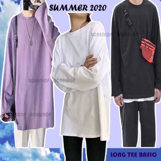 Áo Thun Dài Tay Trơn Unisex 2 màu Đen Trắng cao cấp có size