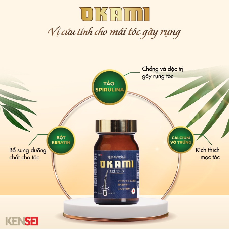 Viên uống giảm rụng và mọc tóc Okami - 180 viên