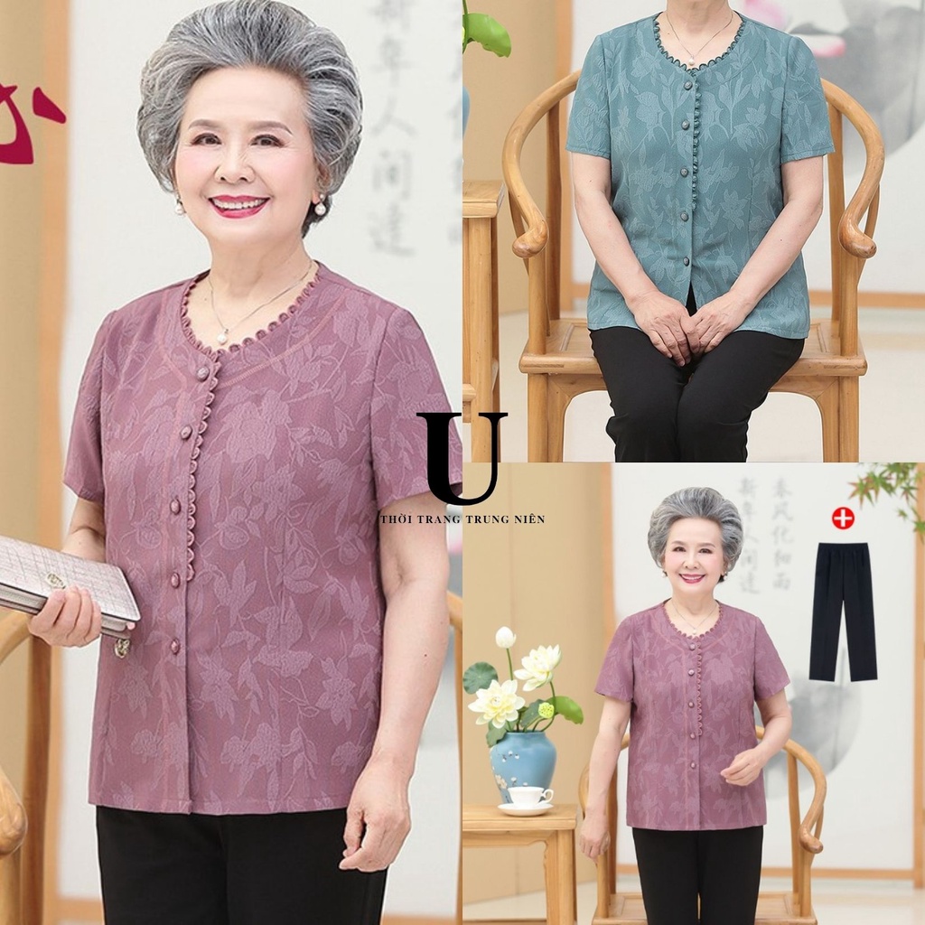 Quần áo trung niên cho mẹ thời trang trung niên cao cấp bộ đồ cho người già UB2