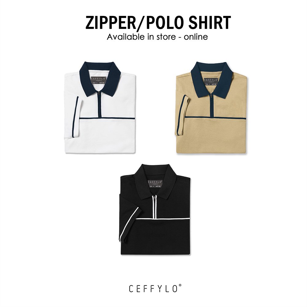 Áo Polo Phối Có Khóa, Màu Camel, Chất Liệu Cotton Thoáng Khí, Form Slimfit - CEFFYLO