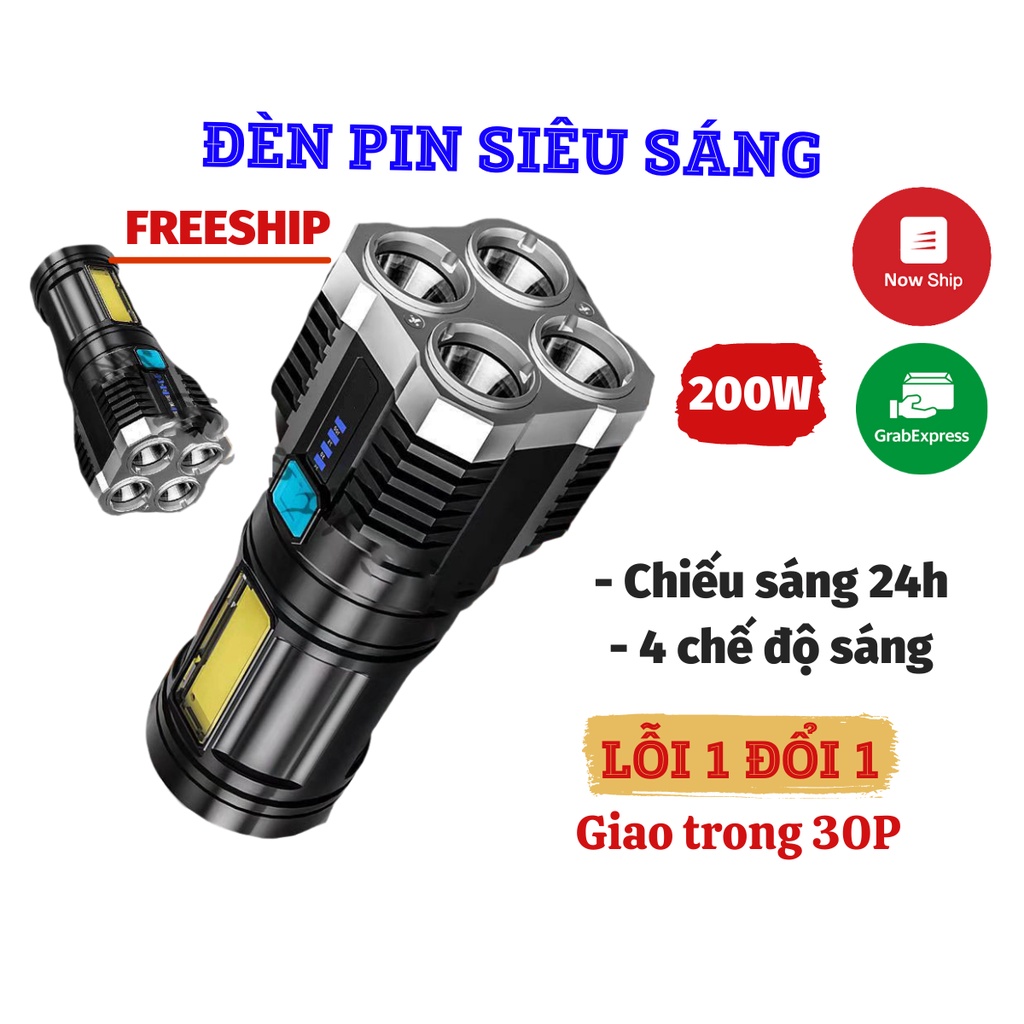 Đèn Pin Siêu Sáng, Đèn Pin Chiếu Sáng Siêu Xa 4 Chế Độ Siêu Sáng NOBITA OFFICIAL