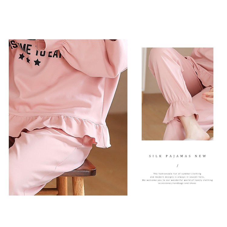 Bộ Đồ Ngủ Pijama Dài Tay In Hình Gấu Dễ Thương Phong Cách Hàn Quốc Cho Nữ