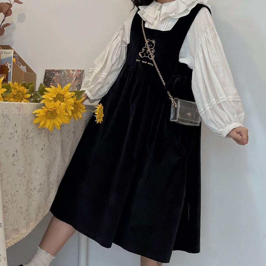 Set Áo Sơ Mi In Hình Gấu Dễ Thương Phối Chân Váy Thời Trang Cho Nữ