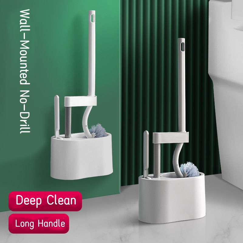 Bộ Bàn Chải Vệ Sinh Toilet Cỡ Lớn S + Bàn Chải Nhỏ Cầm Tay Không Cần Khoan Tường Có Đế Gắn Tường