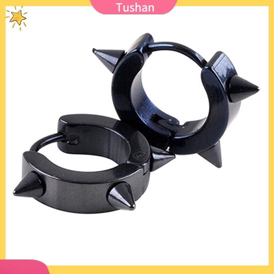 Đôi khuyên tai kiểu vòng tròn gai chất liệu thép titan cá tính cho nữ / nam