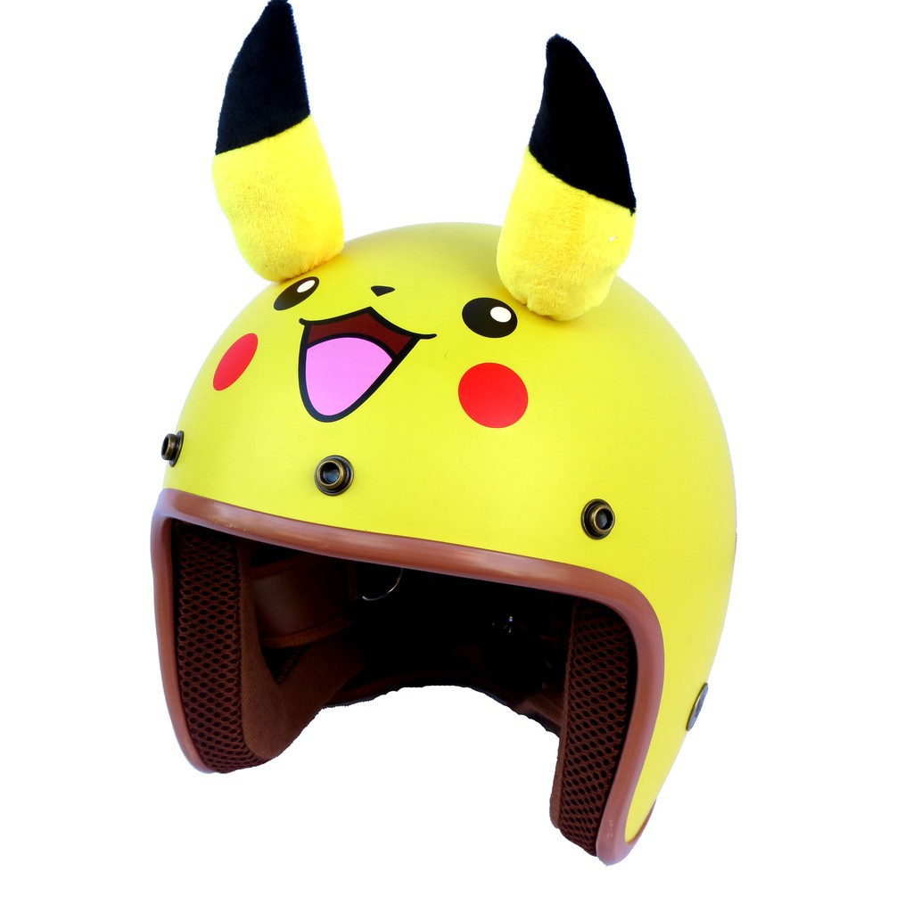 Mũ bảo hiểm 3/4 đầu Pikachu màu vàng có tai dành cho nam nữ, free size
