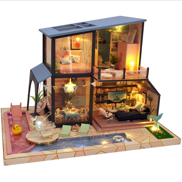 Mô hình nhà DIY Doll House Legand of Mermaid Kèm Mica Chống bụi, Bộ dụng cụ, Keo dán và Bộ phát nhạc