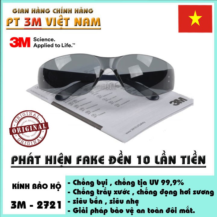 Kính bảo hộ 3m 2721 chống nắng ,chống bụi, chống vật bắn , chống tia uv bảo vệ đôi mắt