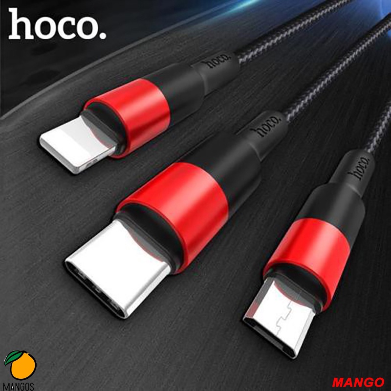 Cáp Sạc Nhanh chống gập Hoco X26 3 đầu -Micro-Type C cho i.phone/Samsung/Oppo/