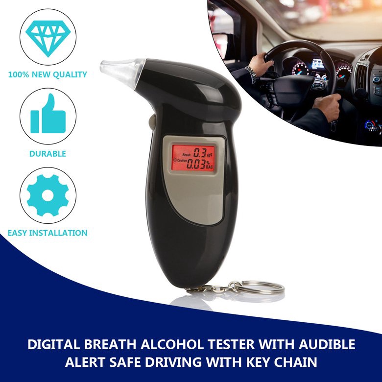 Máy kiểm tra nồng độ cồn trong hơi thở màn hình LCD kỹ thuật số có âm thanh cảnh báo an toàn khi lái xe su