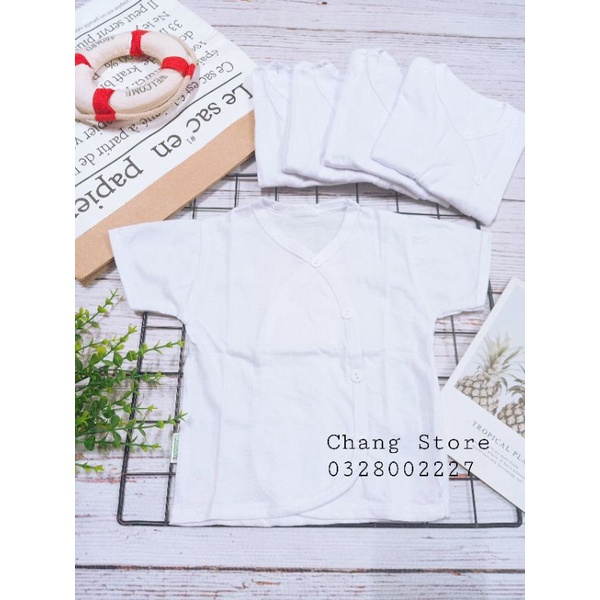 Áo Tay Ngắn / Tay Dài Cài Xéo Màu Trắng Sơ sinh 100% Cotton