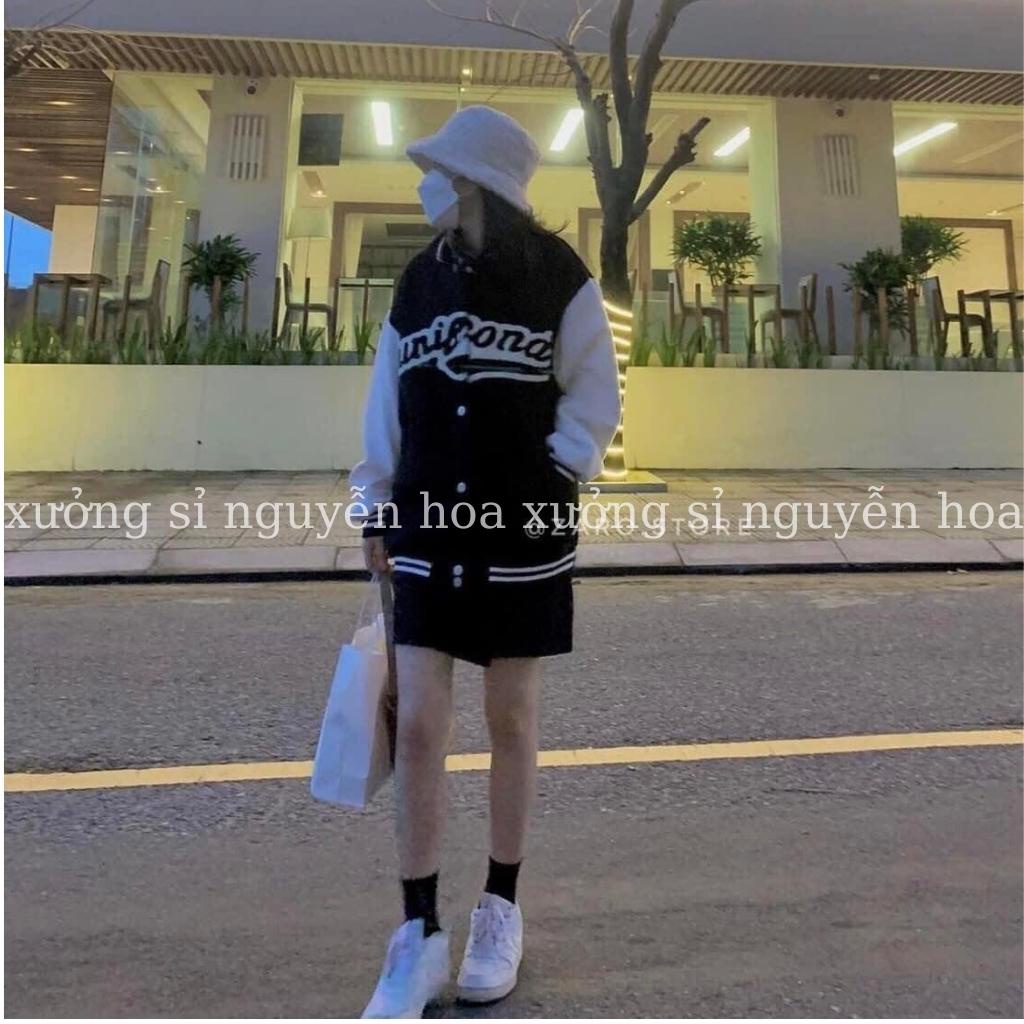 Áo bomber nỉ khoác in chữ UNI form dáng rộng unisex nam nữ mặc được phong cách hàn quốc bao ngầu Xưởng Sỉ Nguyễn Hoa