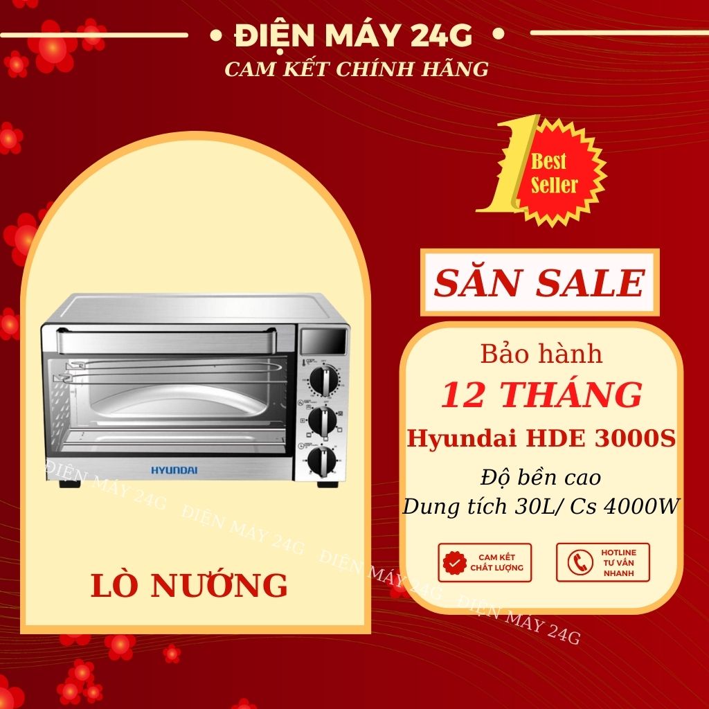 Lò nướng Hyundai HDE 3000S bếp nướng điện 30L quay đảo chiều nướng chín đều và vàng ươm thức ăn tự động hàng chính hãng