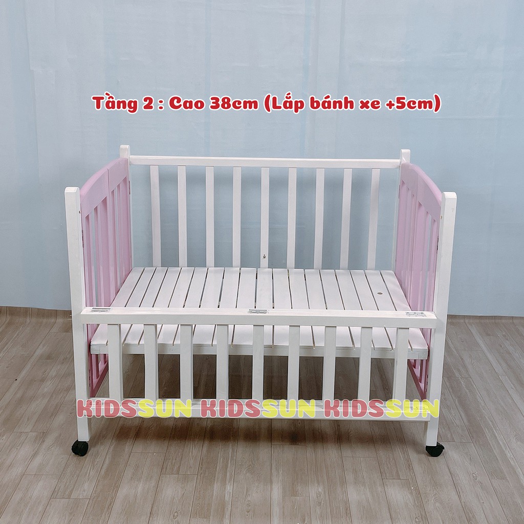 [Combo 3] Cũi Cho Bé Giường Cũi Trẻ Em Trắng Hồng Chất Liệu Gỗ Quế Kích Thước [110x70x96] Kèm Bánh Xe Bảo Hành 24 Tháng