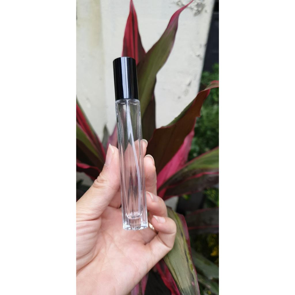 Chai rỗng chiết nước hoa 10ml hình lục giác nắp vàng, bạc đen