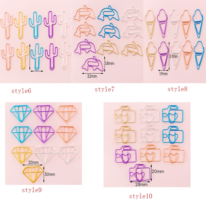 Bộ 10 Kẹp Giấy Kim Loại Nhiều Kiểu Dáng Dễ Thương