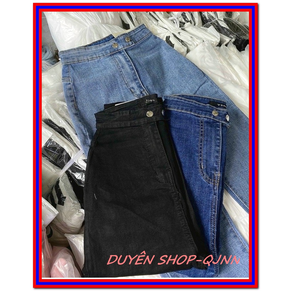 Quần jean nữ lưng cao KIỂU ĐAI KHÔNG ĐỈA 2 CÚC 2 TÚI SAU ( k có túi trước ) DTZ61