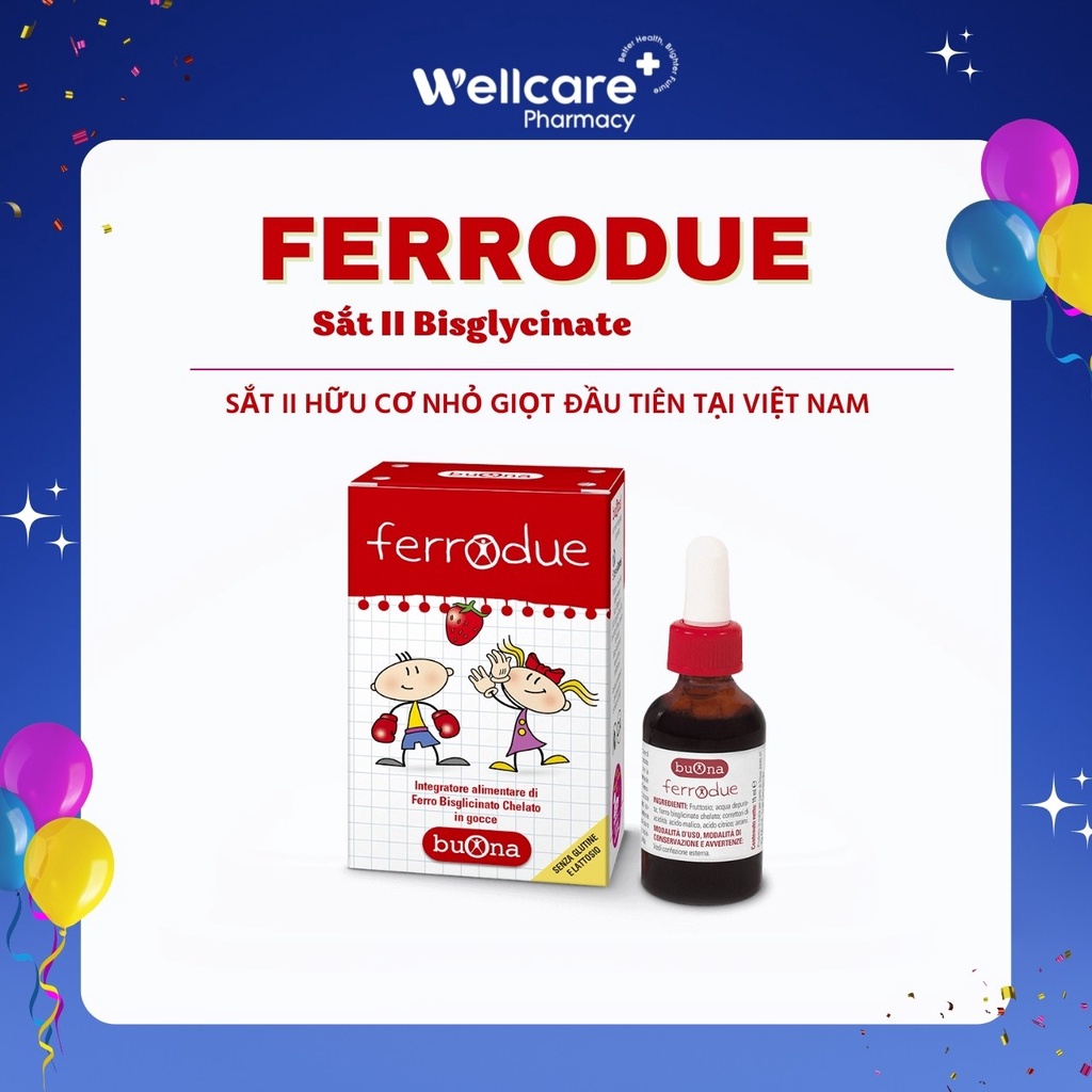 Ferrodue [Chính hãng Buona]  - Lọ 15 ml Sắt hữu cơ nhỏ giọt, bổ sung sắt cho trẻ sơ sinh và trẻ nhỏ