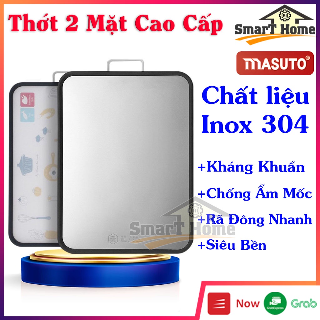 Thớt Inox 304 Kháng Khuẩn Masuto - Thớt Kháng Khuẩn 2 Mặt Chất Liệu Cao Cấp , An Toàn , Chống Nấm Mốc , Rã Đông Nhanh