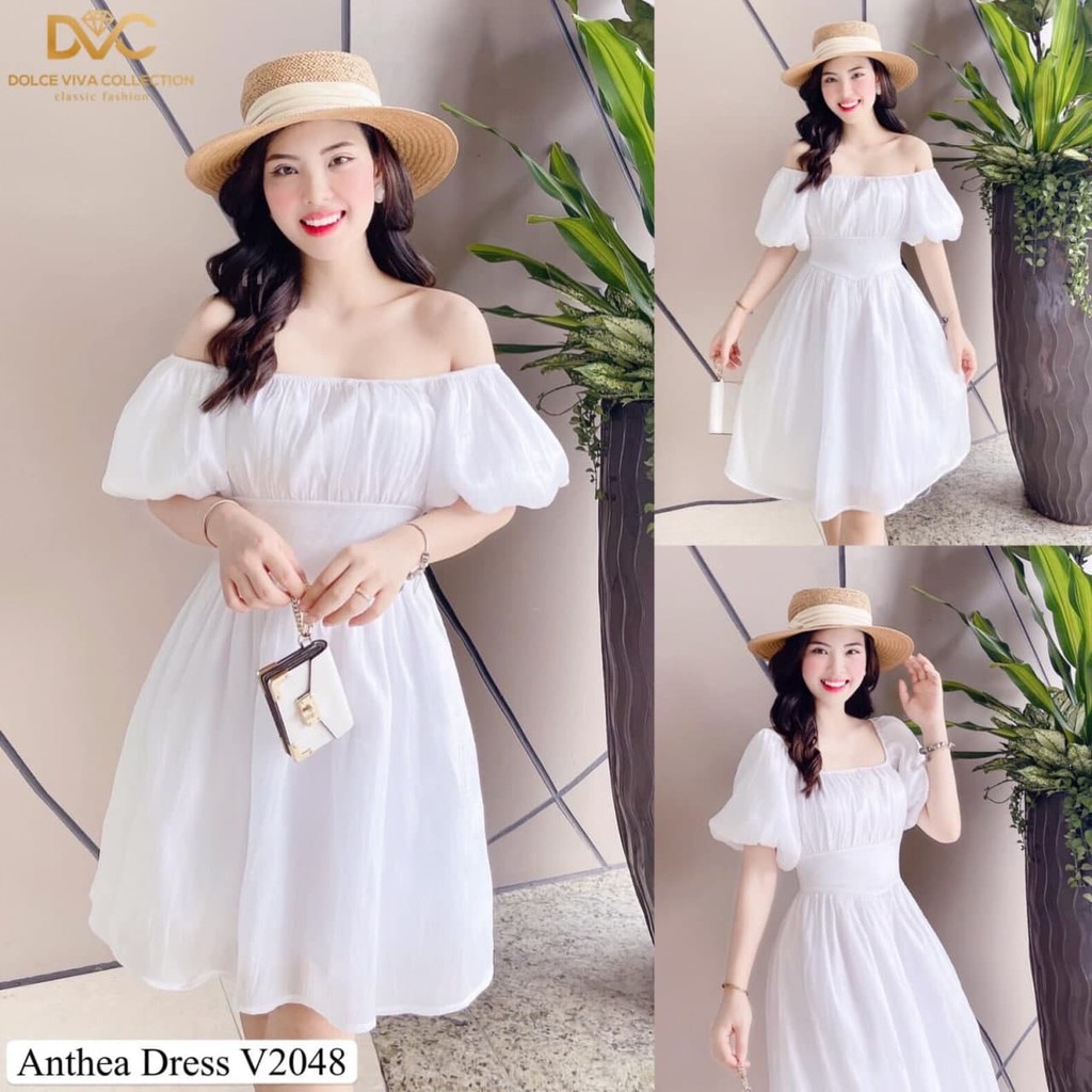 Đầm thiết kế chất đũi tơ hàn cao cấp dáng xòe mặc trễ vai sang chảnh V2048 - kèm ảnh thật trải sàn - Julie Design
