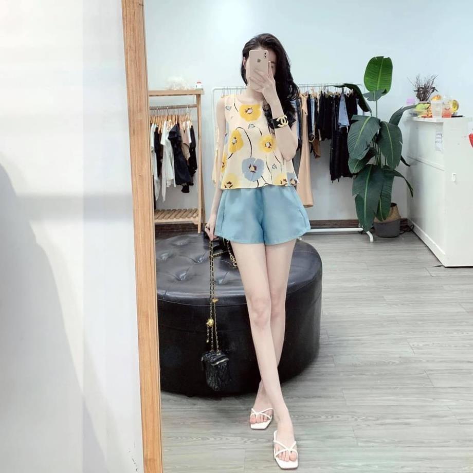 SET BỘ ÁO LỤA,BỘ QUẦN ÁO NỮ HOA HAI TẦNG MIX SOOC GẤM XANH MIN CỰC HOT