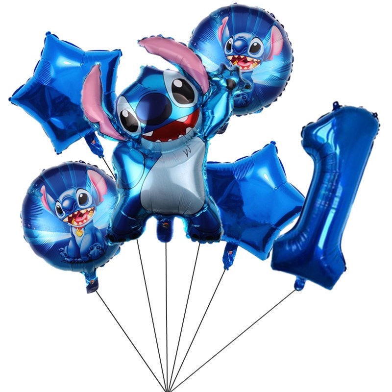 Set 6 Bong Bóng Lá Nhôm Hình Hoạt Hình Disney Lilo &amp; Stitch Trang Trí Tiệc Sinh Nhật Cho Bé