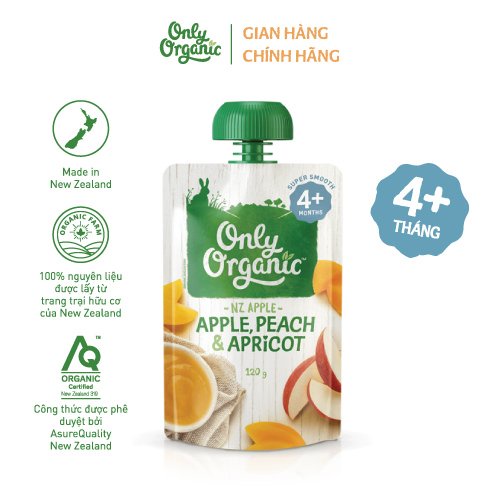 Dinh Dưỡng Ăn Dặm Táo, Đào, Mơ Only Organic 120g