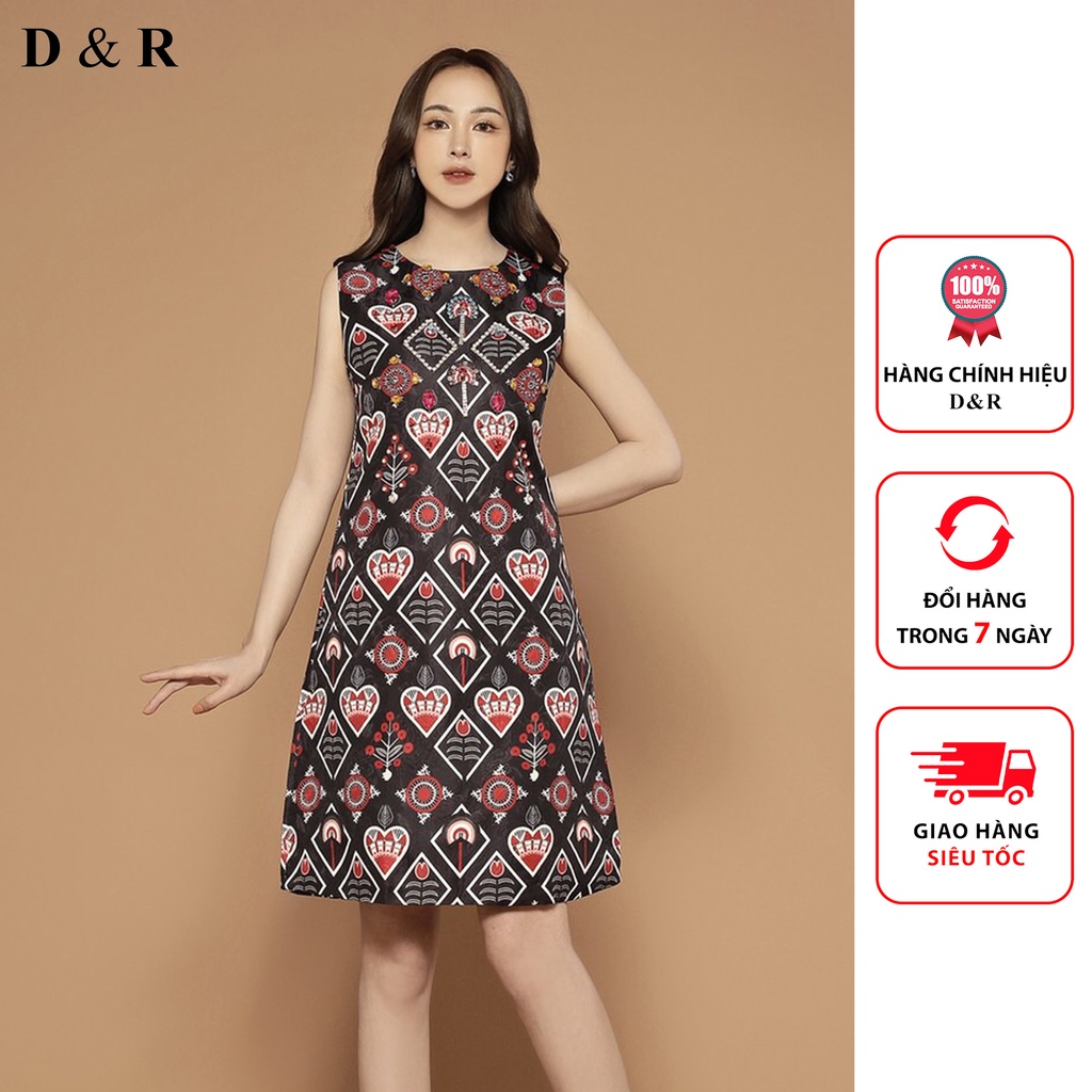 Đầm trung niên thiết kế đính đá thêu họa tiết trái tim Quảng Châu cao cấp váy gấm dự tiệc thương hiệu D&R D074