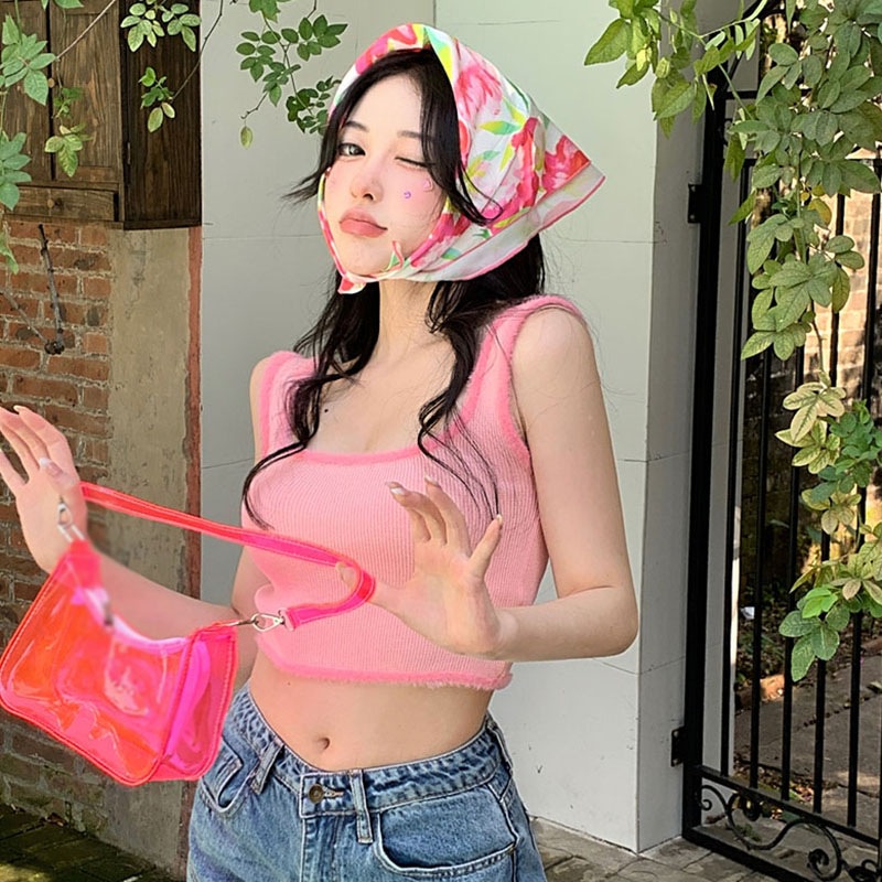 Áo hai dây vải dệt kim dáng ôm thời trang Hàn Quốc cho nữ