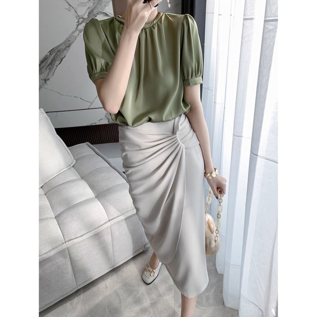 Chân váy công sở nữ xếp ly hai lớp , tôn dáng dễ phối đồ