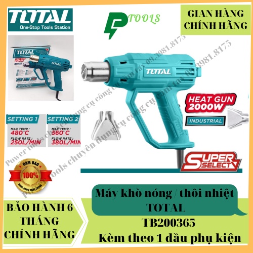 Máy khò nóng công suất 2000W TOTAL TB200365 , máy thổi nhiệt cầm tay mini Nhiệt độ: 350 ° C / 550 ° Luồng khí: 300/500