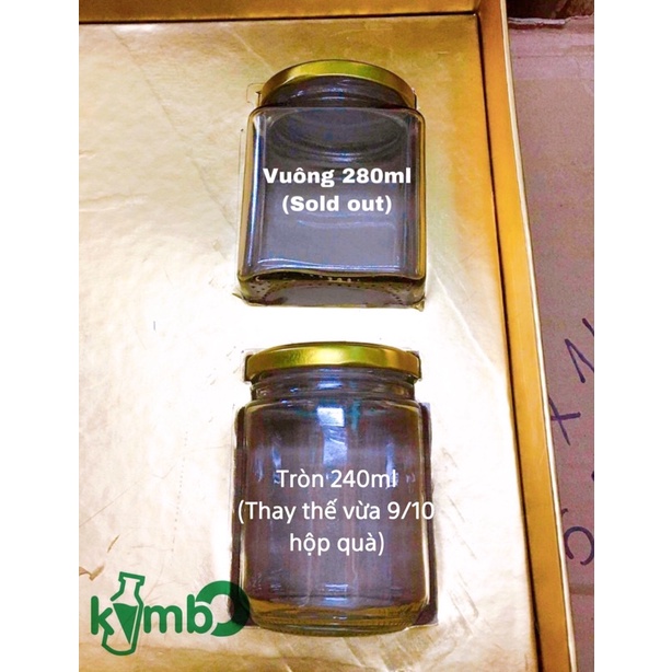 Hủ tròn 240ml thay thế hủ vuông 280ml đựng trong hộp quà tỉ lệ vừa 9/10